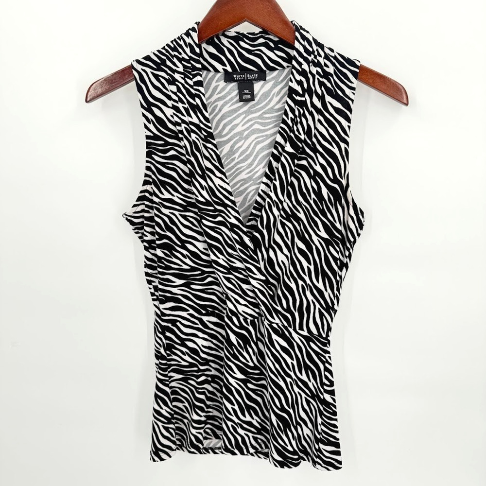 WHBM Blouse Womens XS Zebra Print Sleeveless Stretch Wrap V-Neck Top